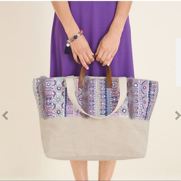Chico's- Mosaic Print Tote Canvas Embroidered - Picture 1 of 10